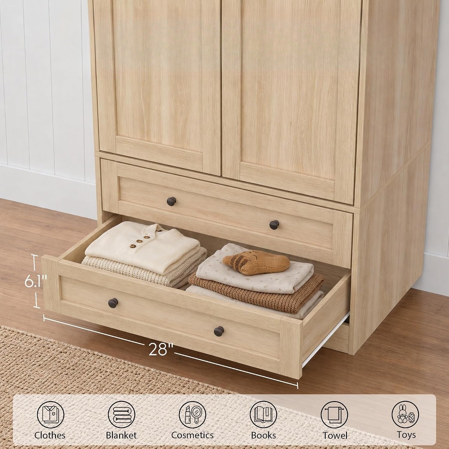 71" Wooden Armoire Wardrobe Closet Set