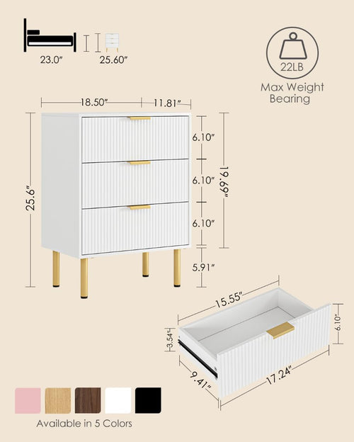 3 Drawers Fluted Nightstand