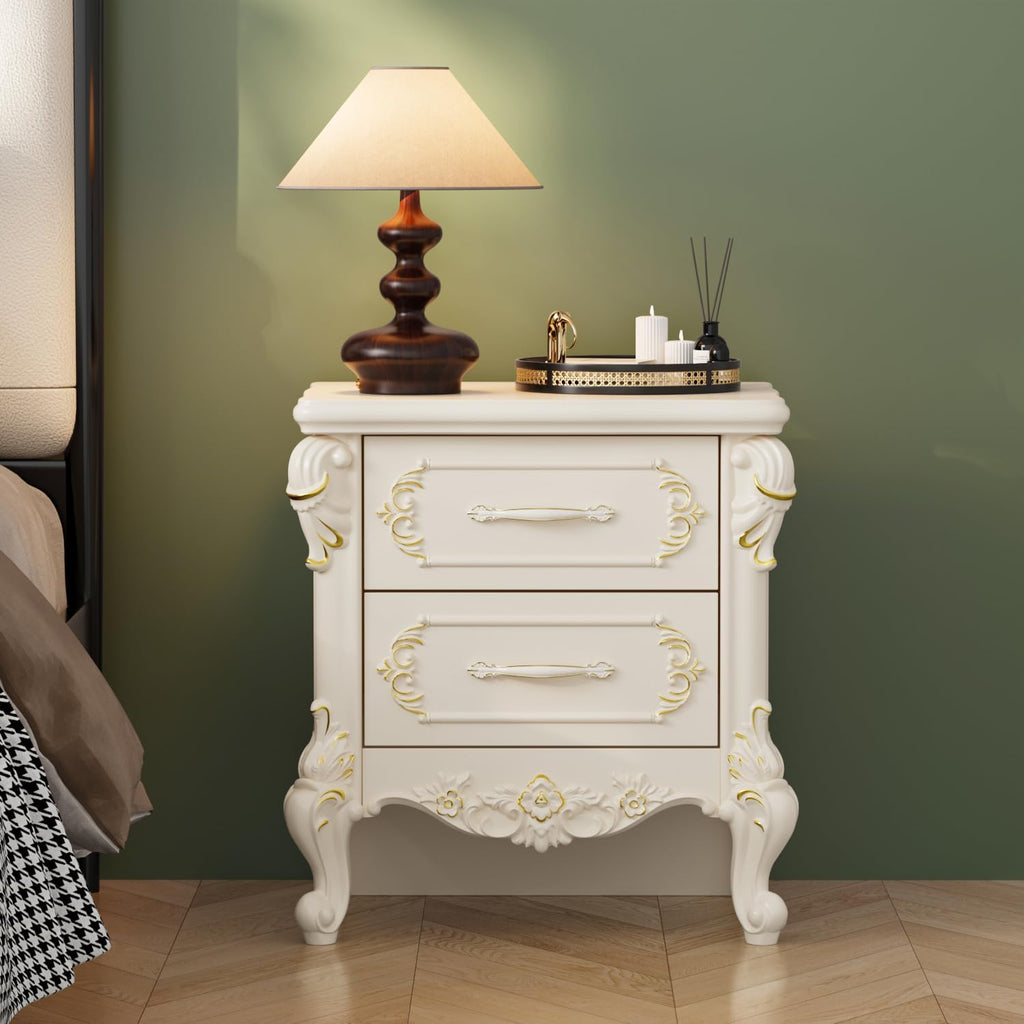 Vintage Carved 2 Drawers Nightstand