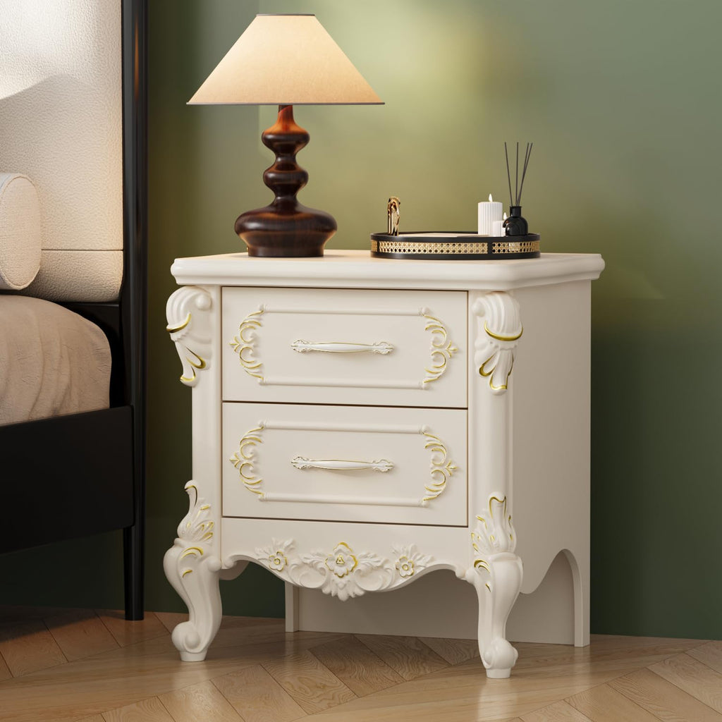 Vintage Carved 2 Drawers Nightstand
