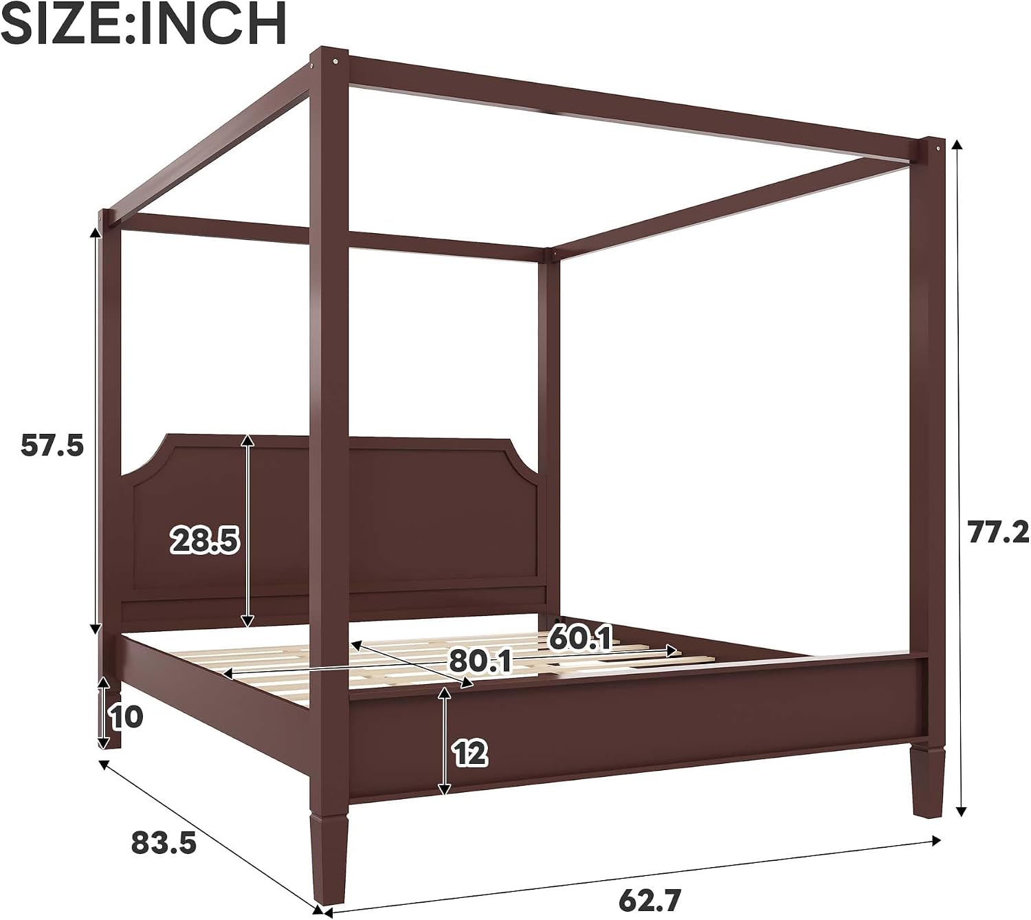 4 Poster Mid Century Wood Canopy Bed