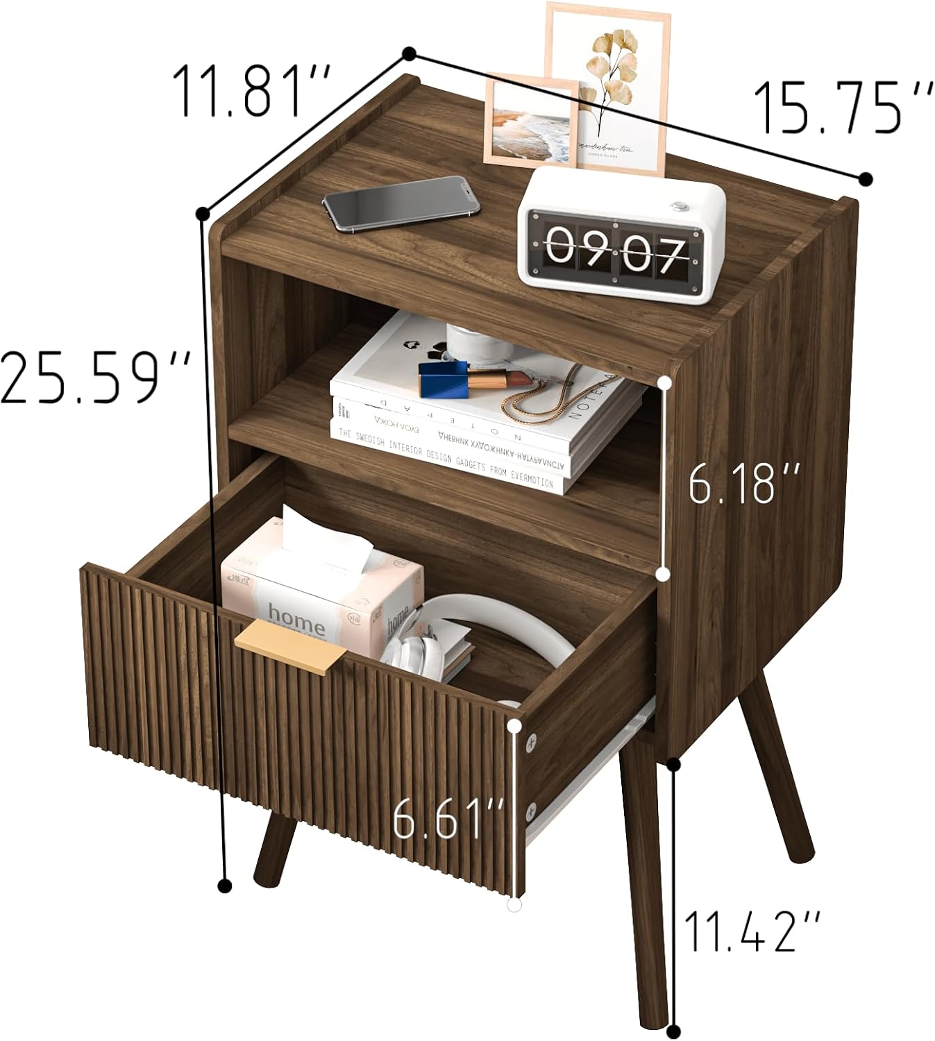 Modern Drawer Nightstand With Open Shelf