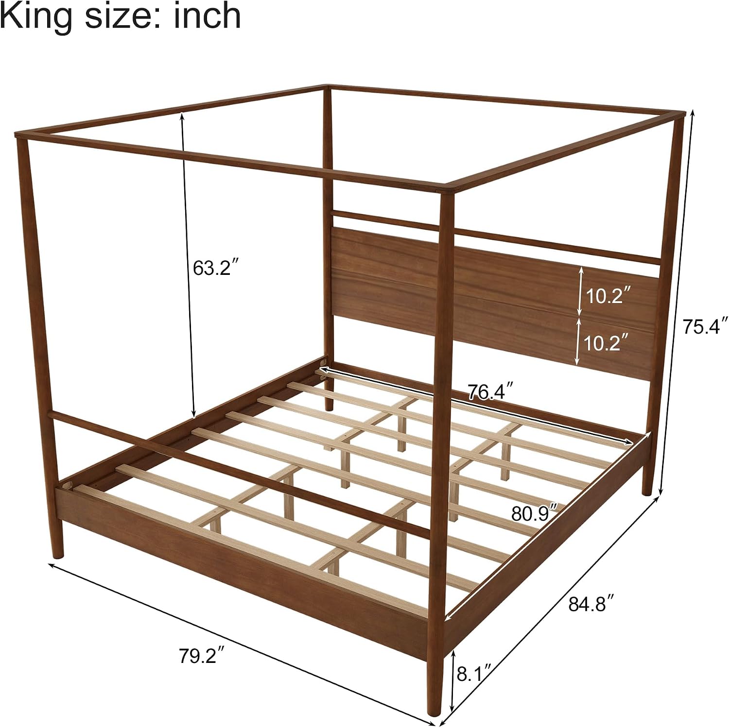 Vintage Four-Poster Wood Canopy Bed