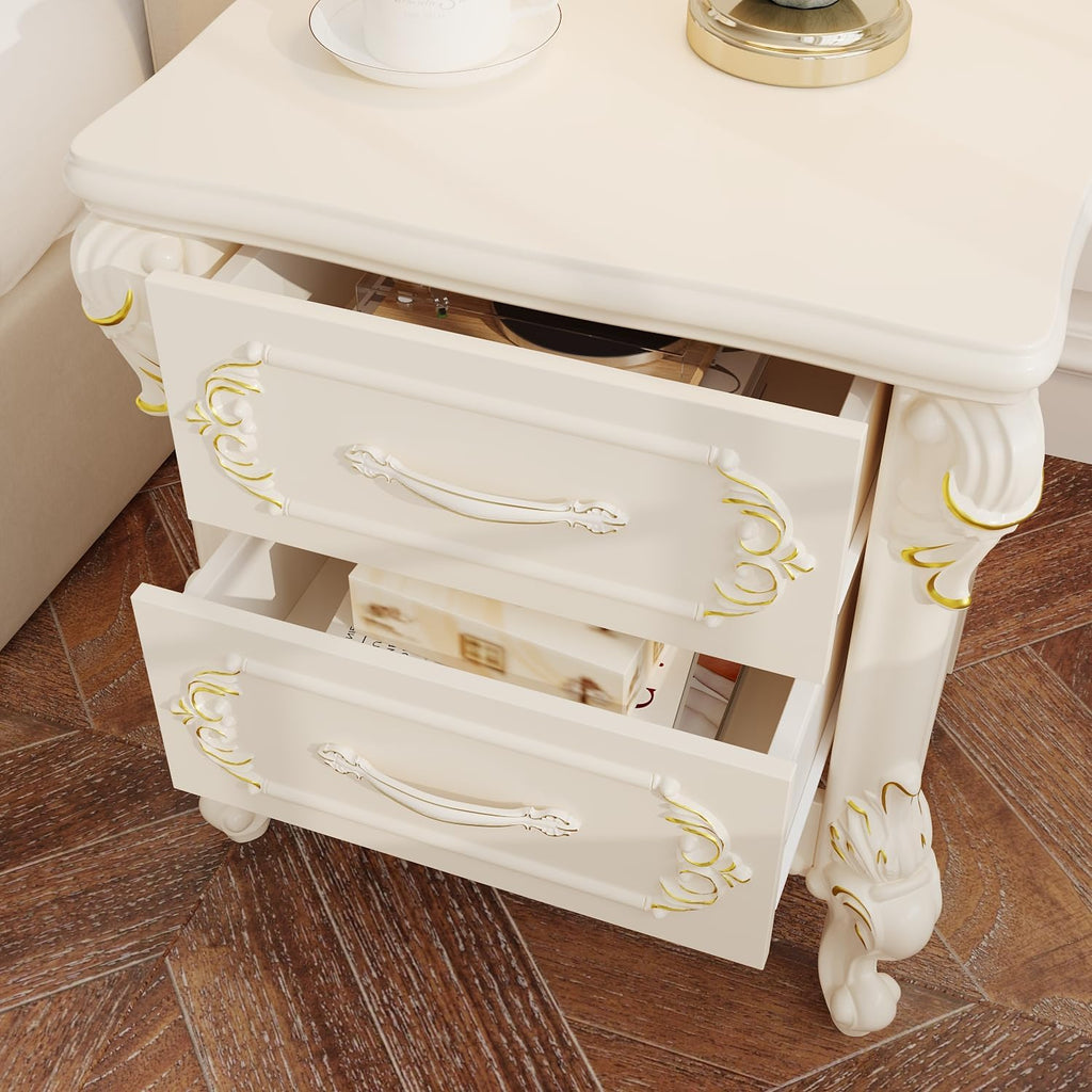 Vintage Carved 2 Drawers Nightstand