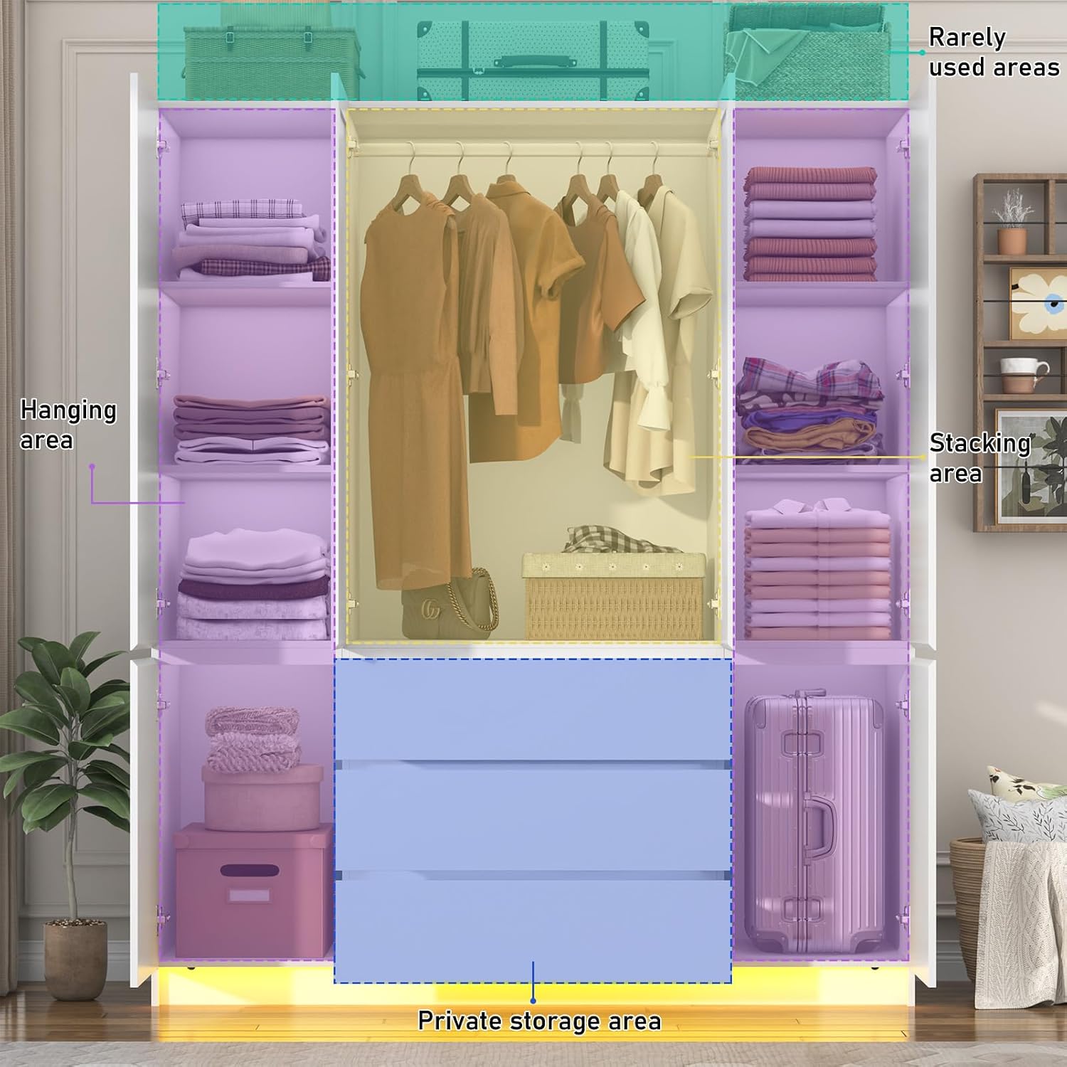 4 Doors Armoire Wooden Wardrobe Closet