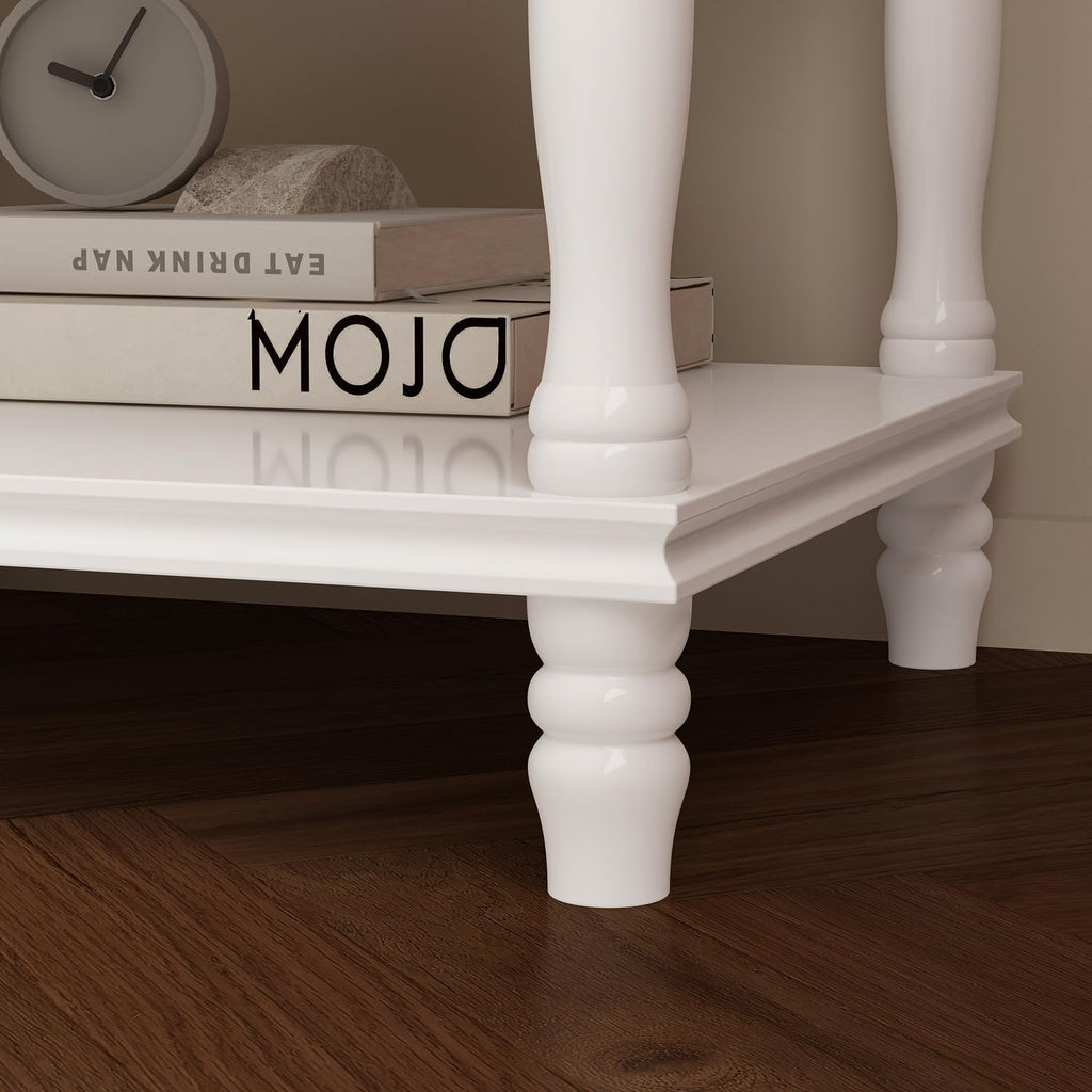 White 2 Drawers Carved Nightstand