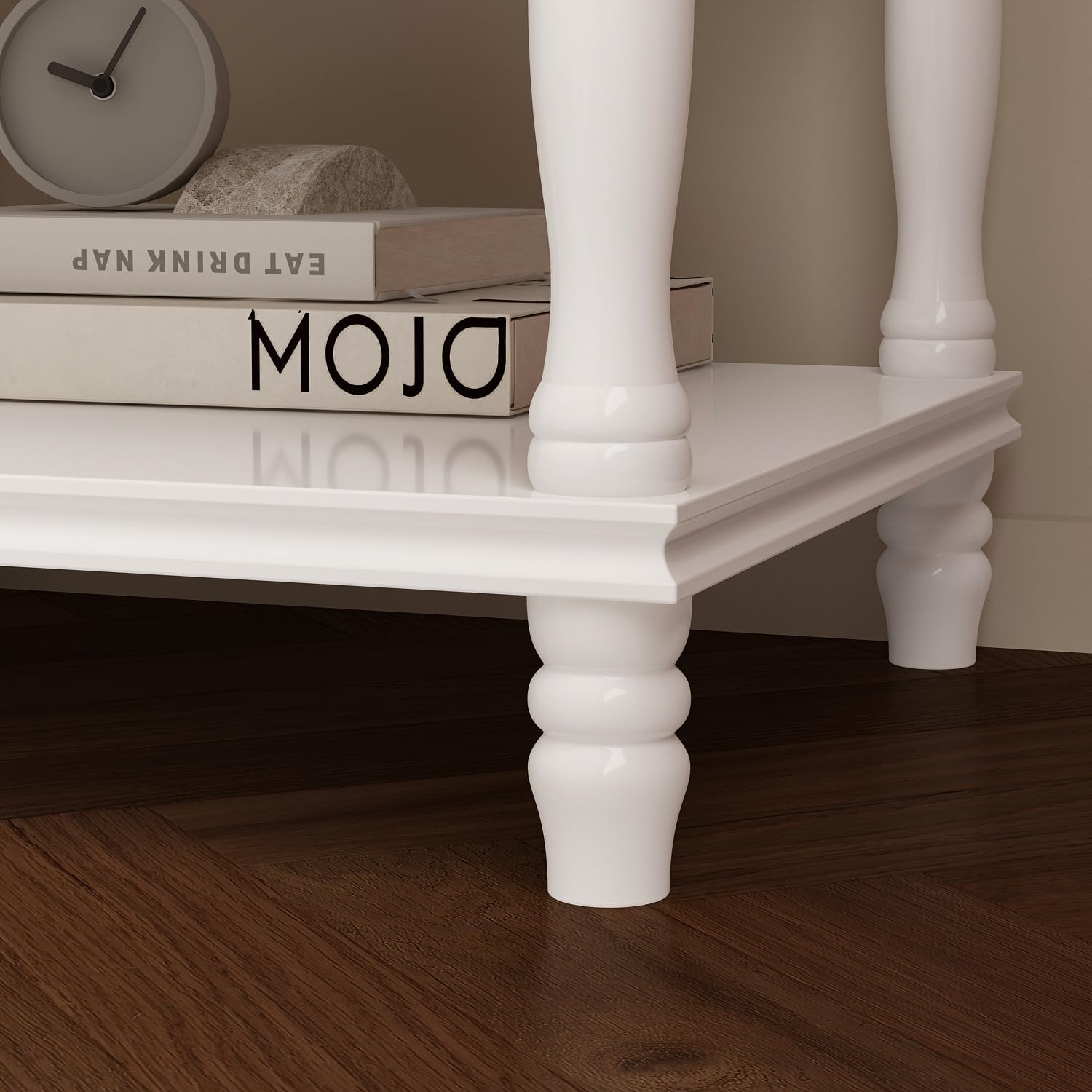 White 2 Drawers Carved Nightstand