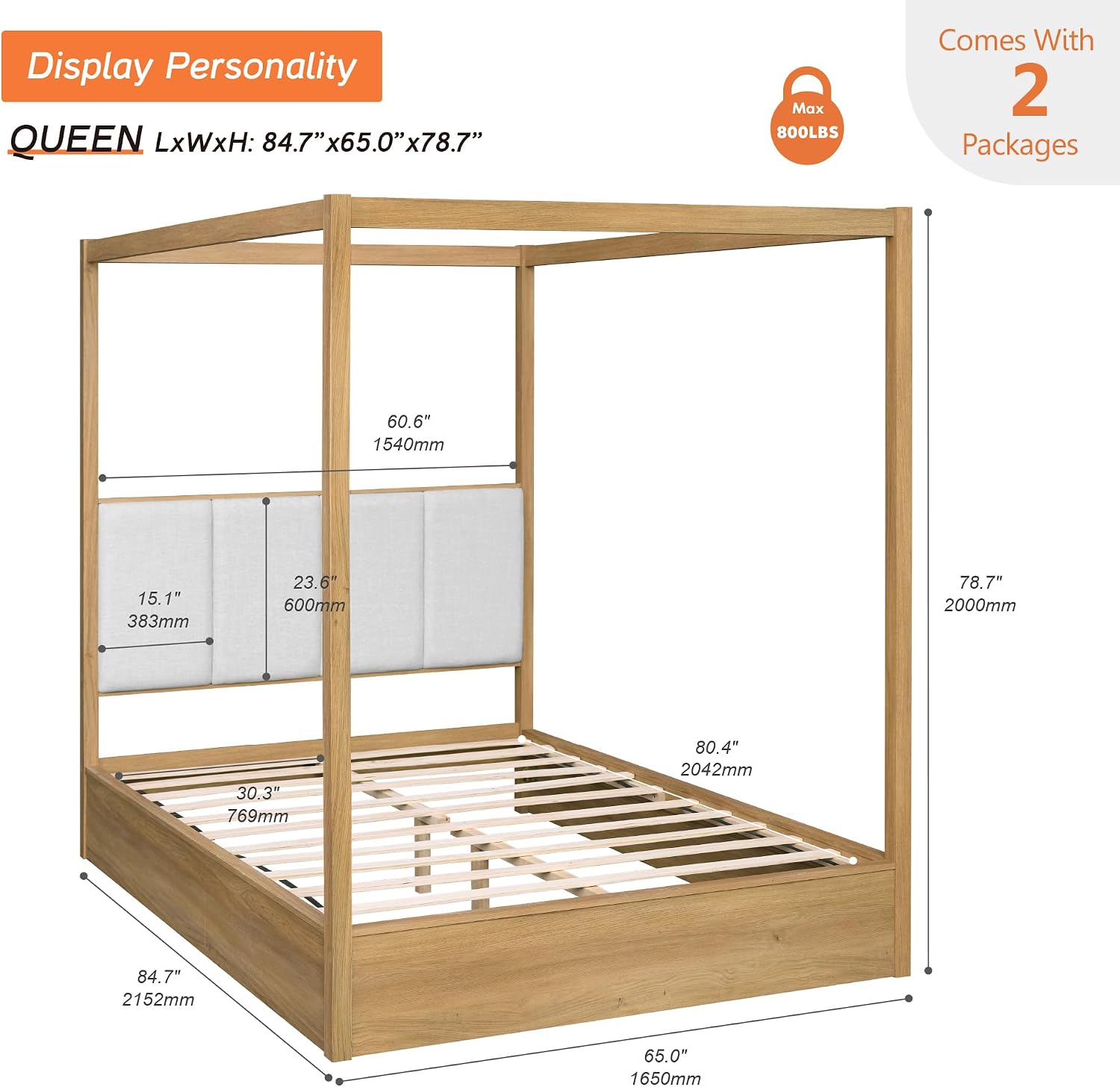 Queen Wood Canopy Bed Frame