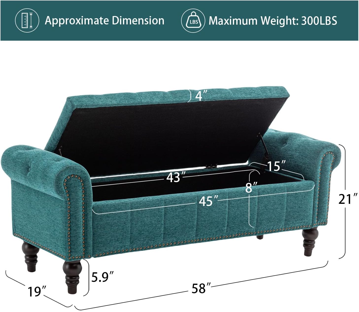 58" Upholstered Storage Bench