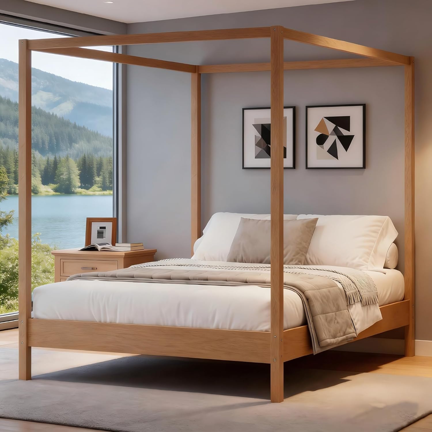 Queen 4 Poster Wood Canopy Bed