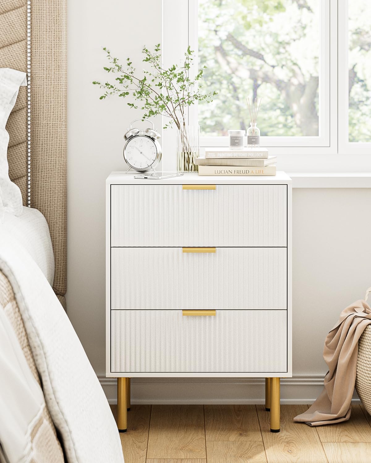 3 Drawers Fluted Nightstand