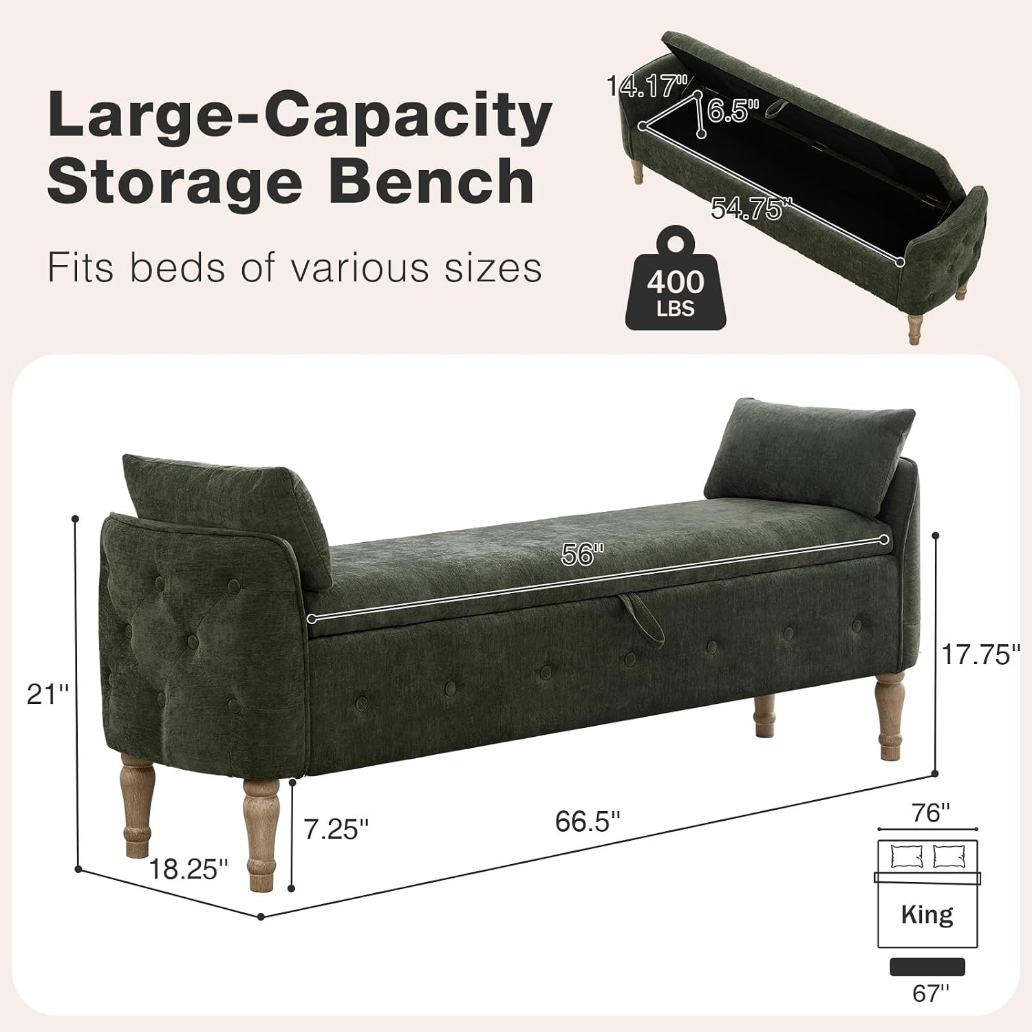67" End of Bed Storage Bench