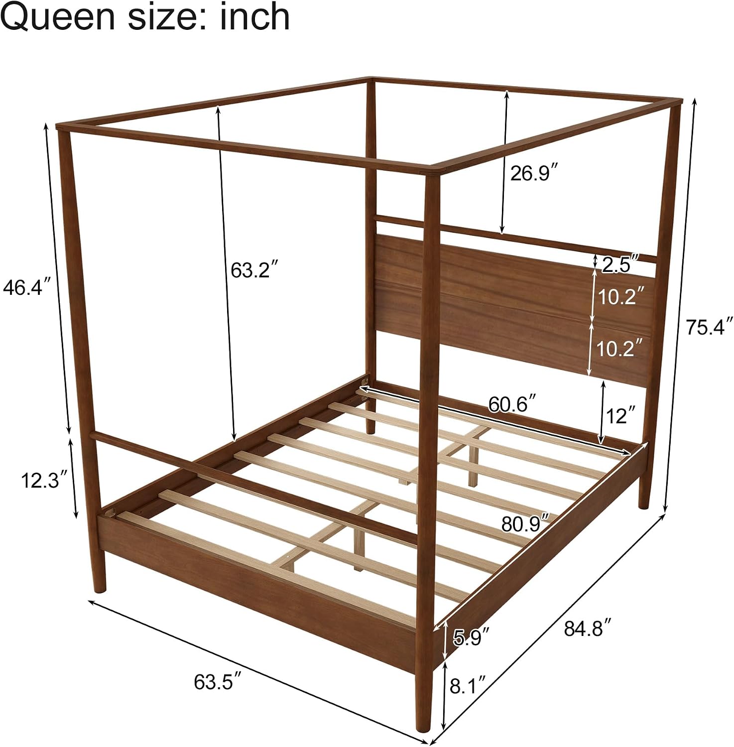 Queen Solid Wood Canopy Bed Frame