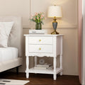 White 2 Drawers Carved Nightstand