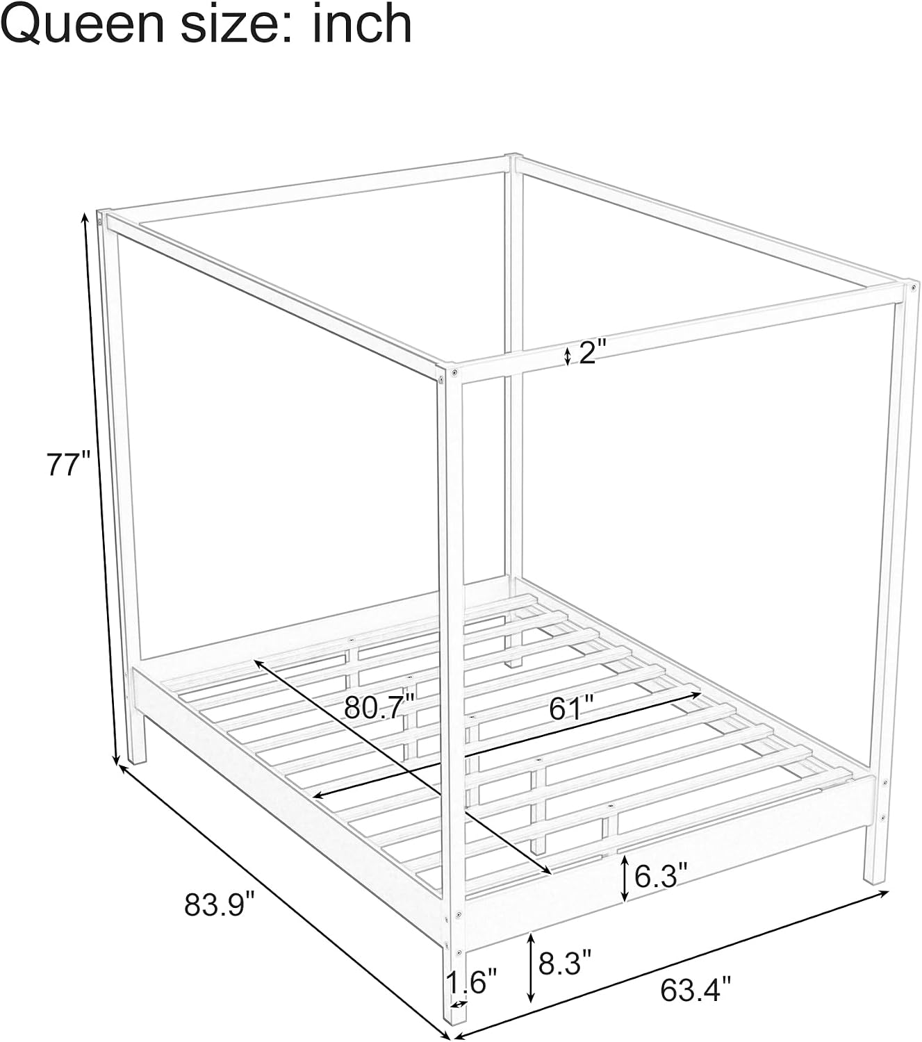 Queen 4 Poster Wood Canopy Bed