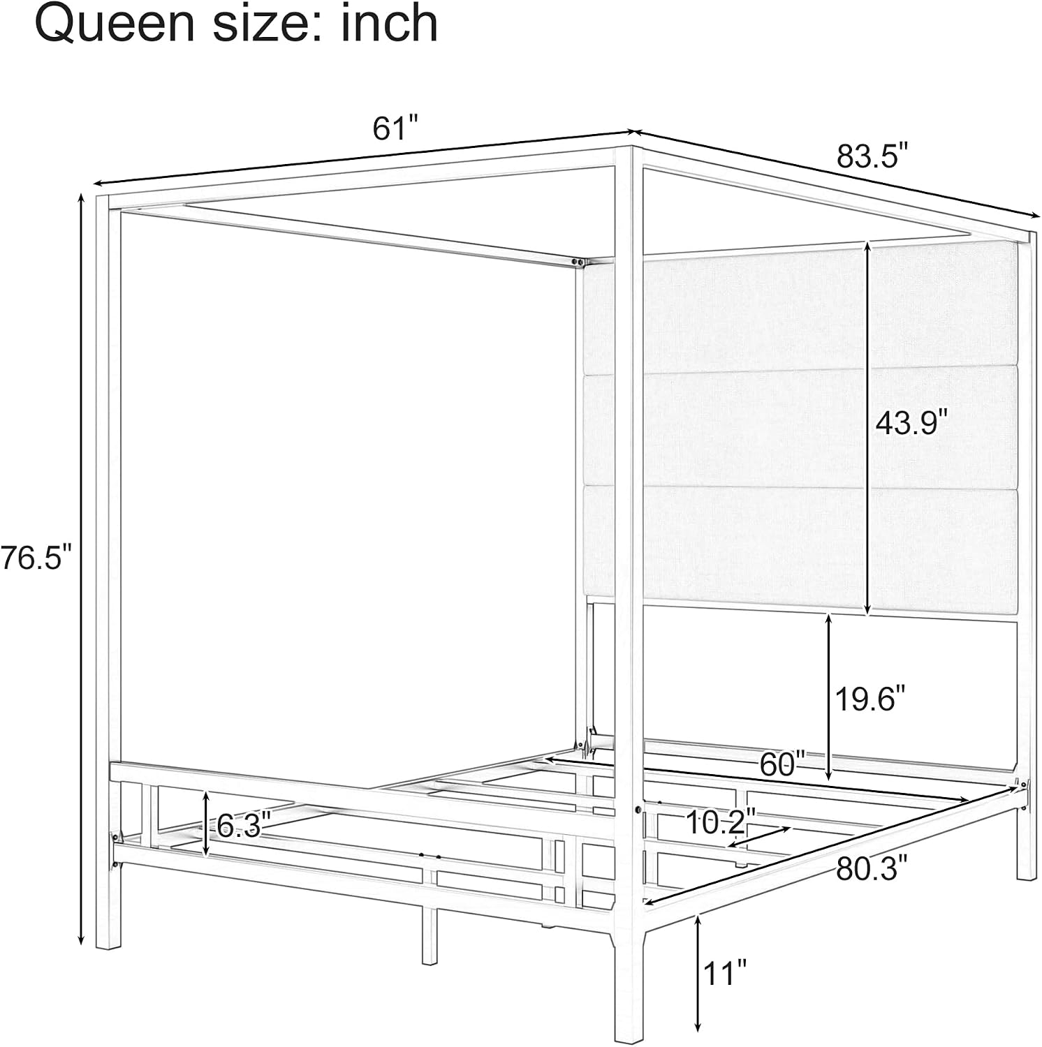 Queen 4-Post Velvet Canopy Bed Frame
