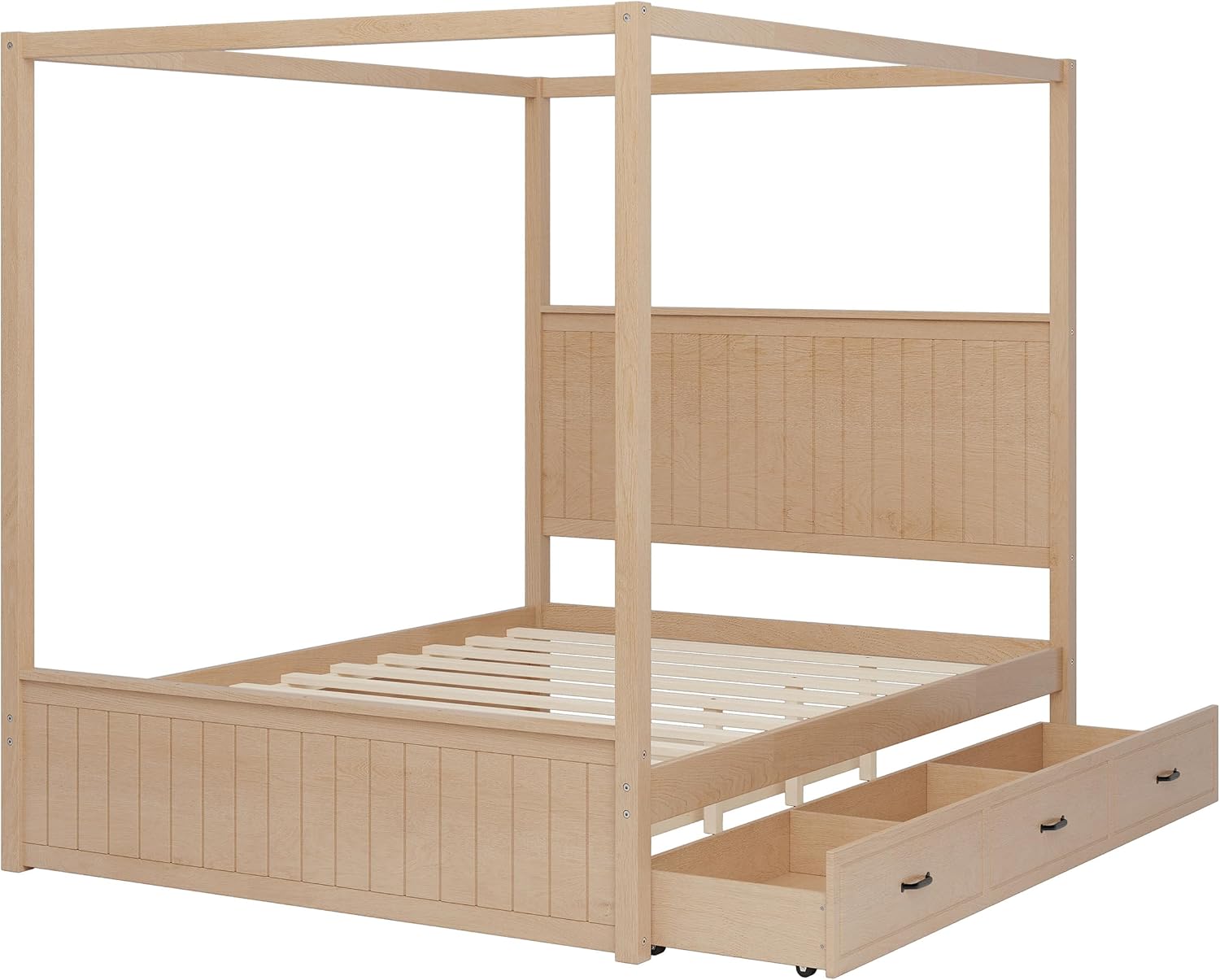 Solid Wood Canopy Bed With Drawers Trundle