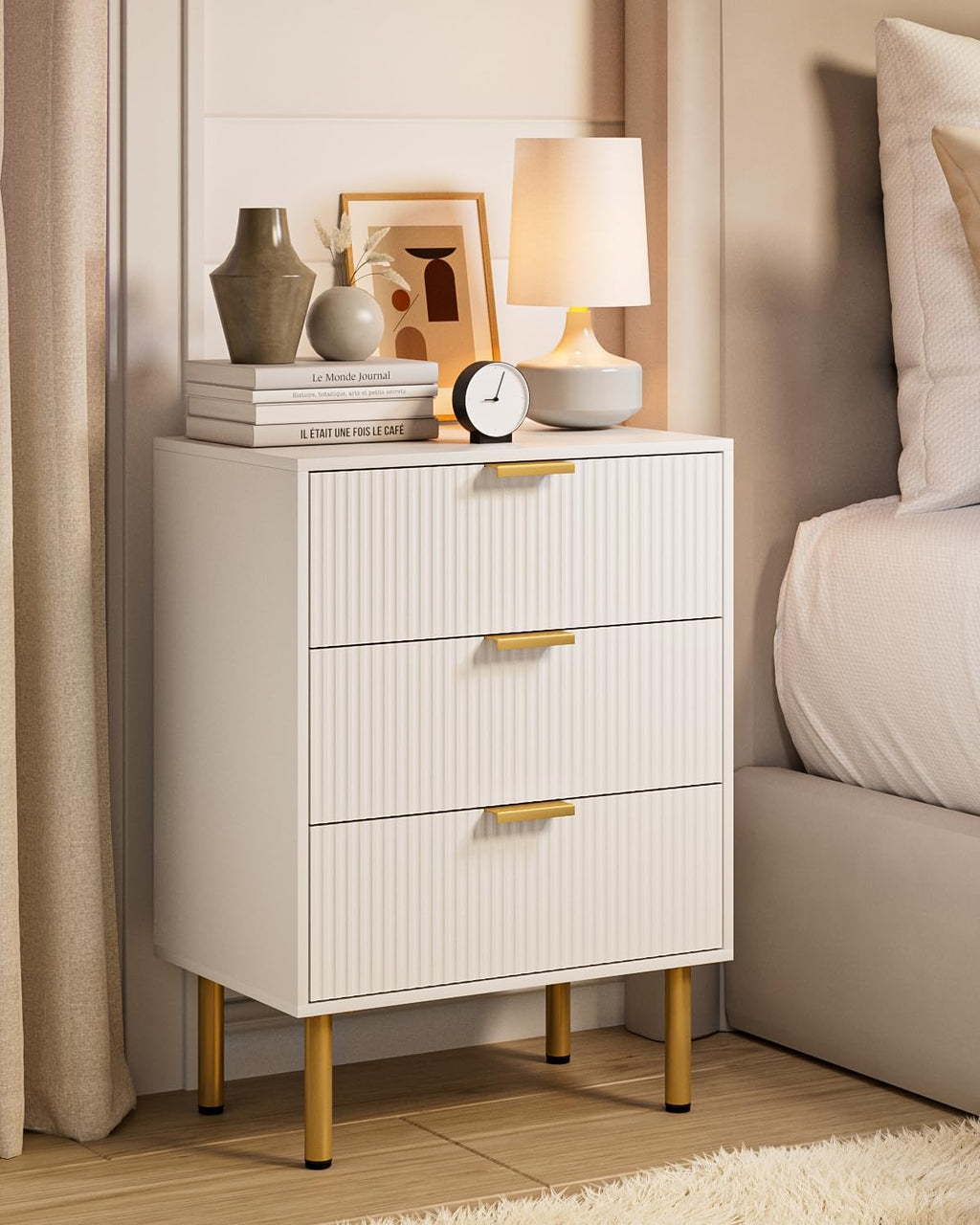 3 Drawers Fluted Nightstand