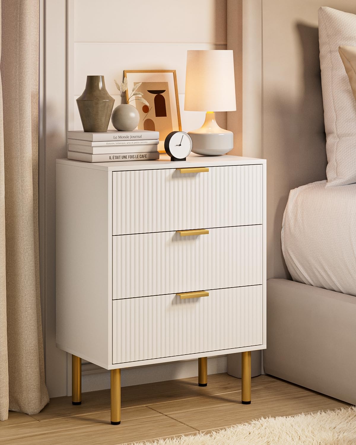 3 Drawers Fluted Nightstand