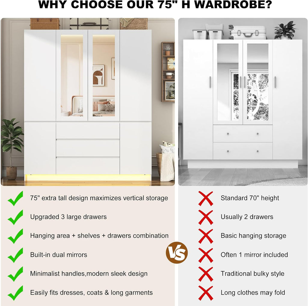 4 Doors Armoire Wooden Wardrobe Closet