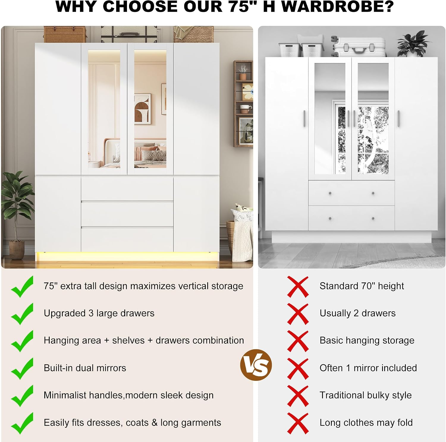 4 Doors Armoire Wooden Wardrobe Closet