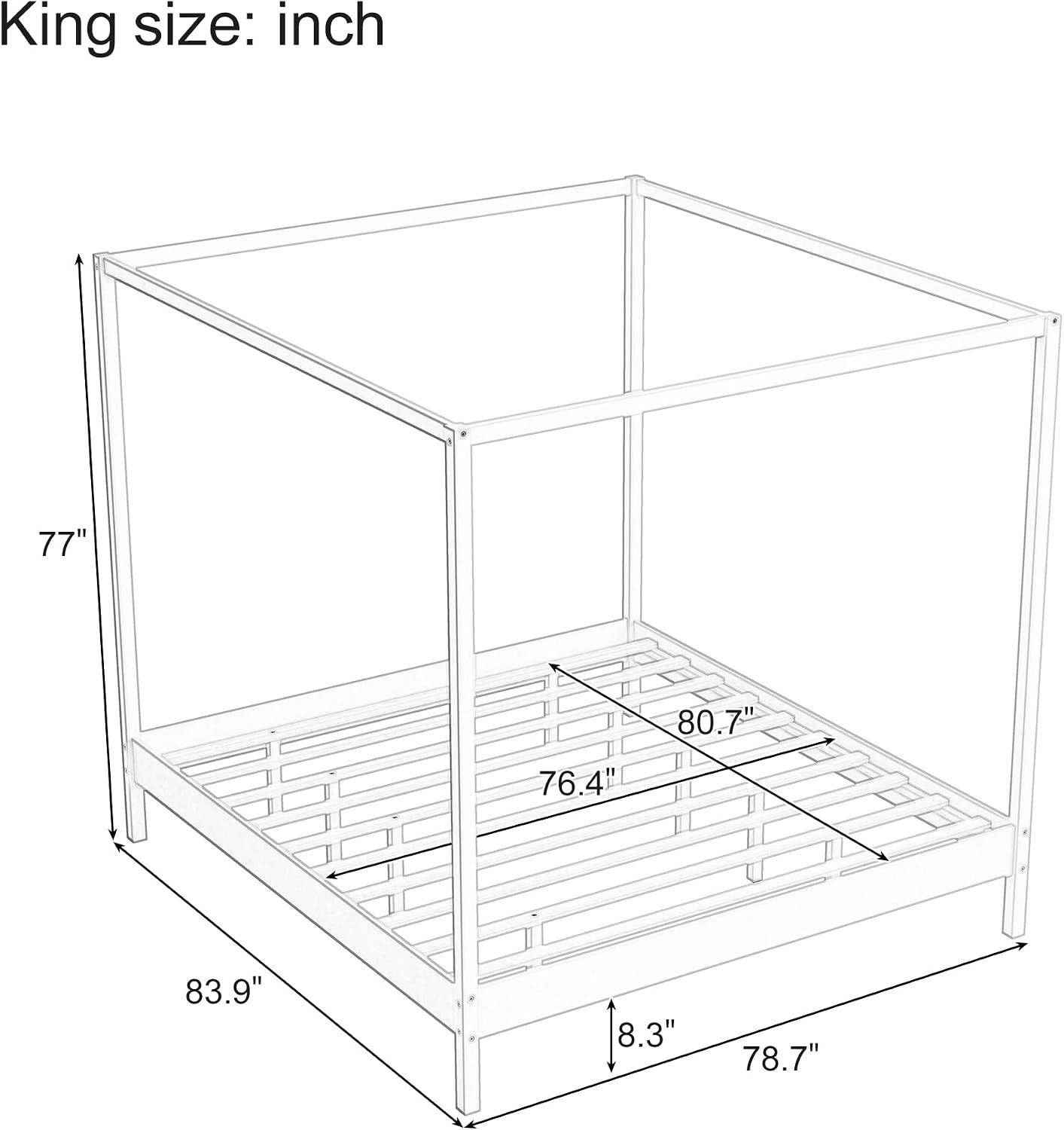 King 4-Post Wood Canopy Bed Frame