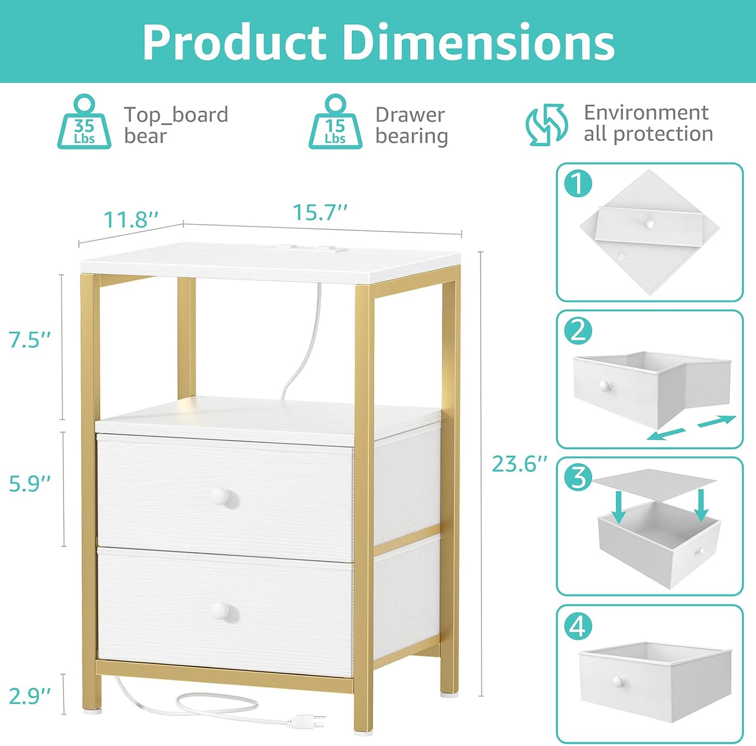 LED Charging Station Nightstand