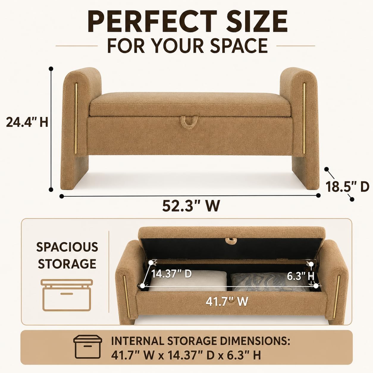 52" Upholstered Storage Bench