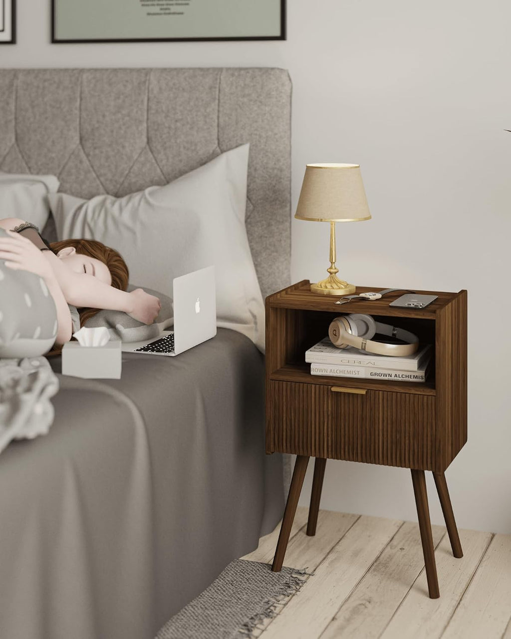 Modern Drawer Nightstand With Open Shelf