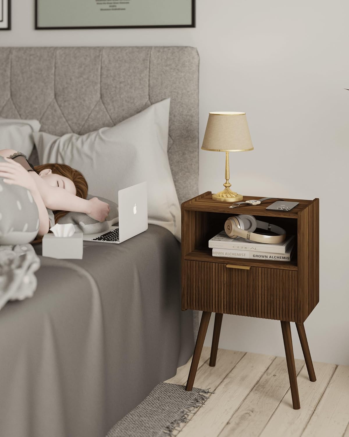 Modern Drawer Nightstand With Open Shelf