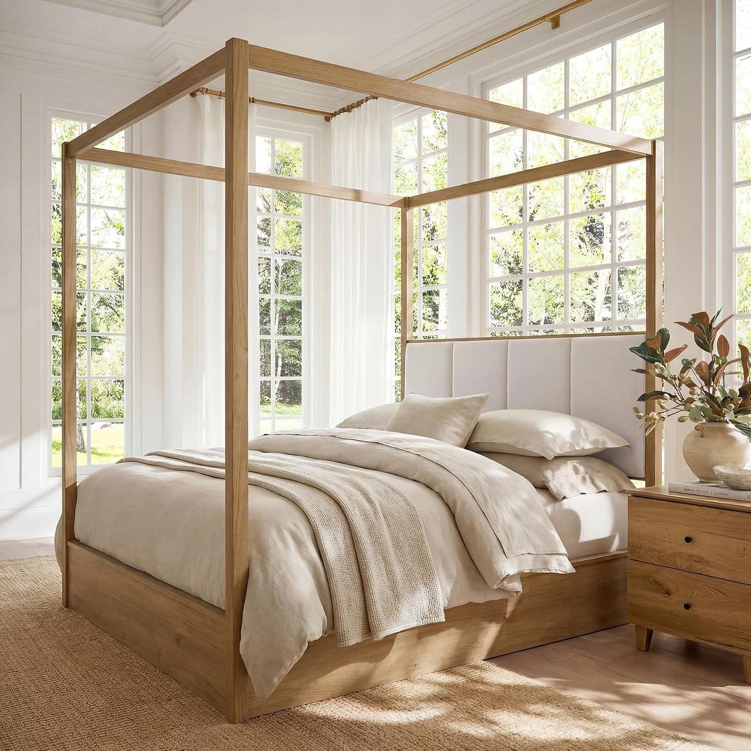 Queen Wood Canopy Bed Frame