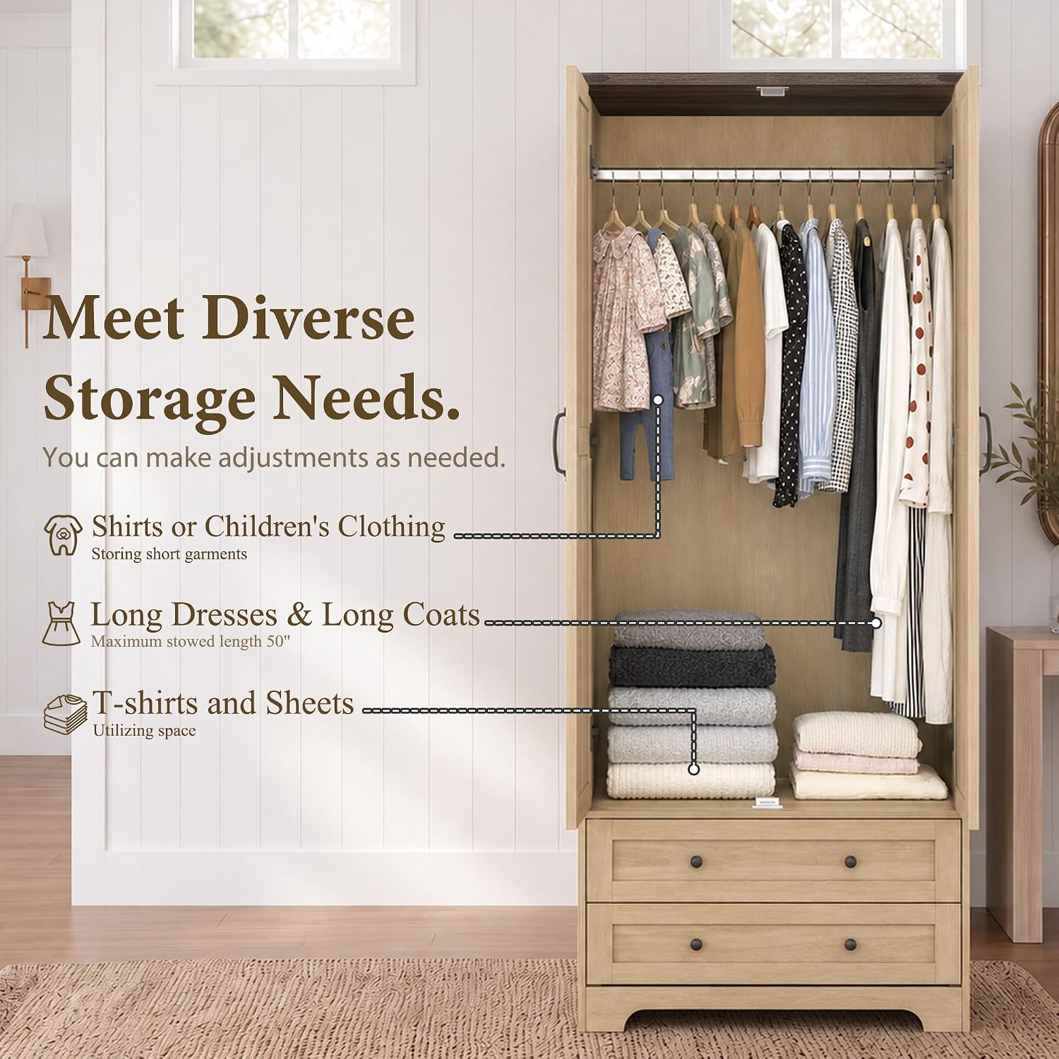 71" Wooden Armoire Wardrobe Closet Set