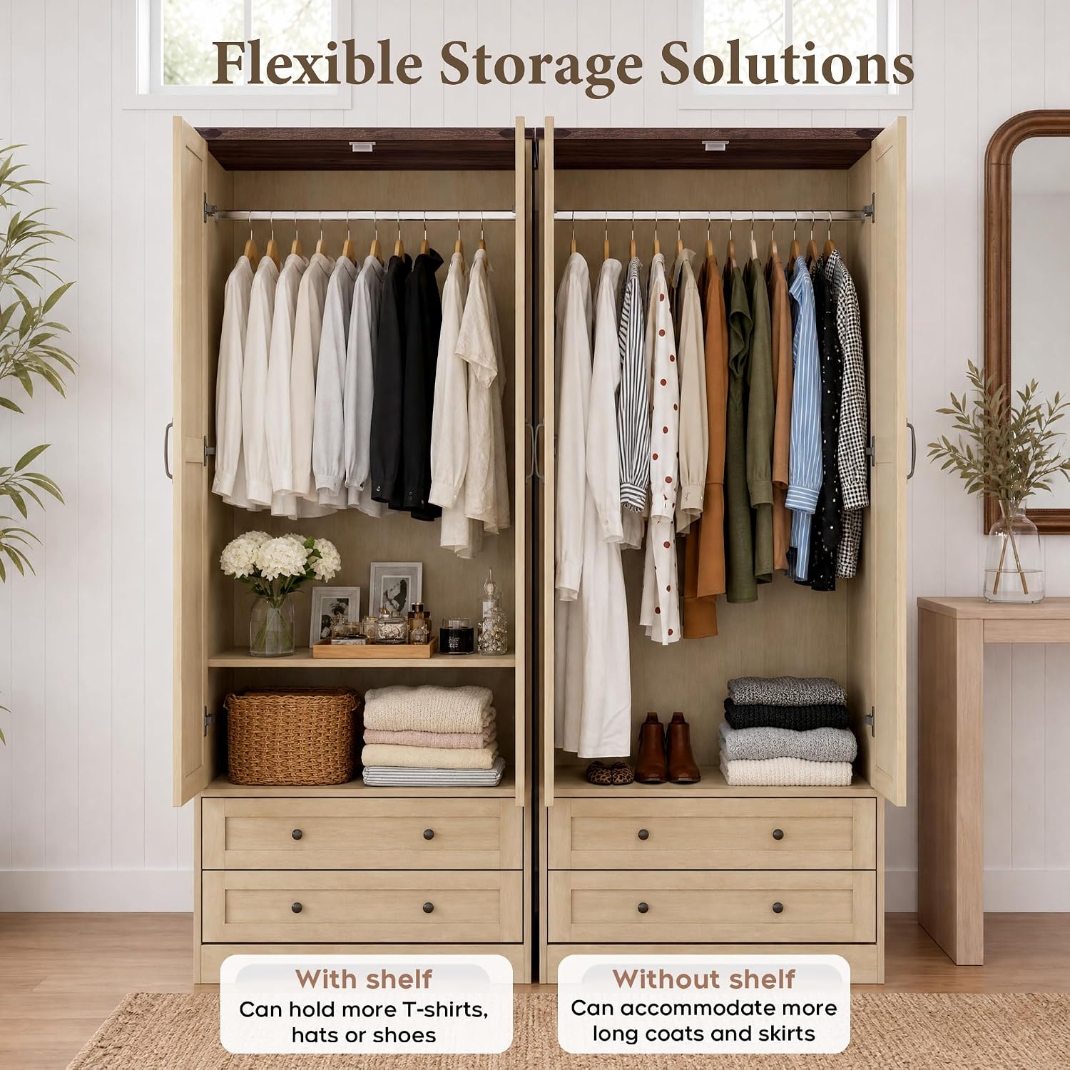 71" Wooden Armoire Wardrobe Closet Set