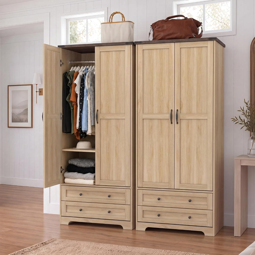 71" Wooden Armoire Wardrobe Closet Set