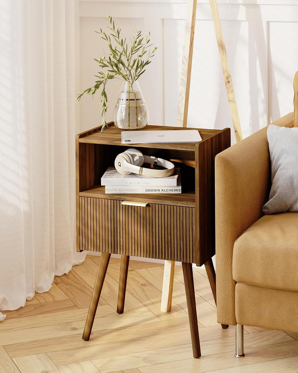 Modern Drawer Nightstand With Open Shelf