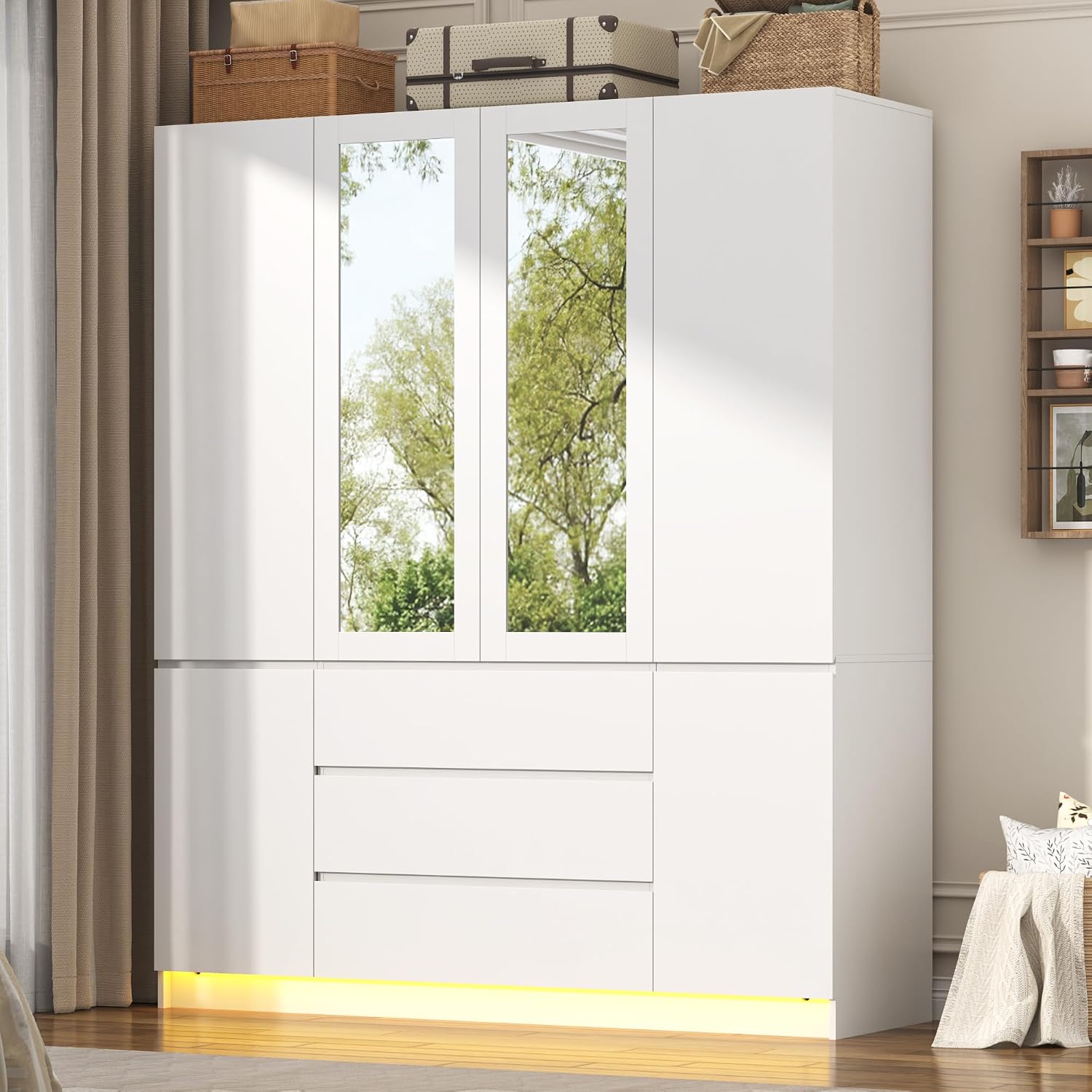 4 Doors Armoire Wooden Wardrobe Closet