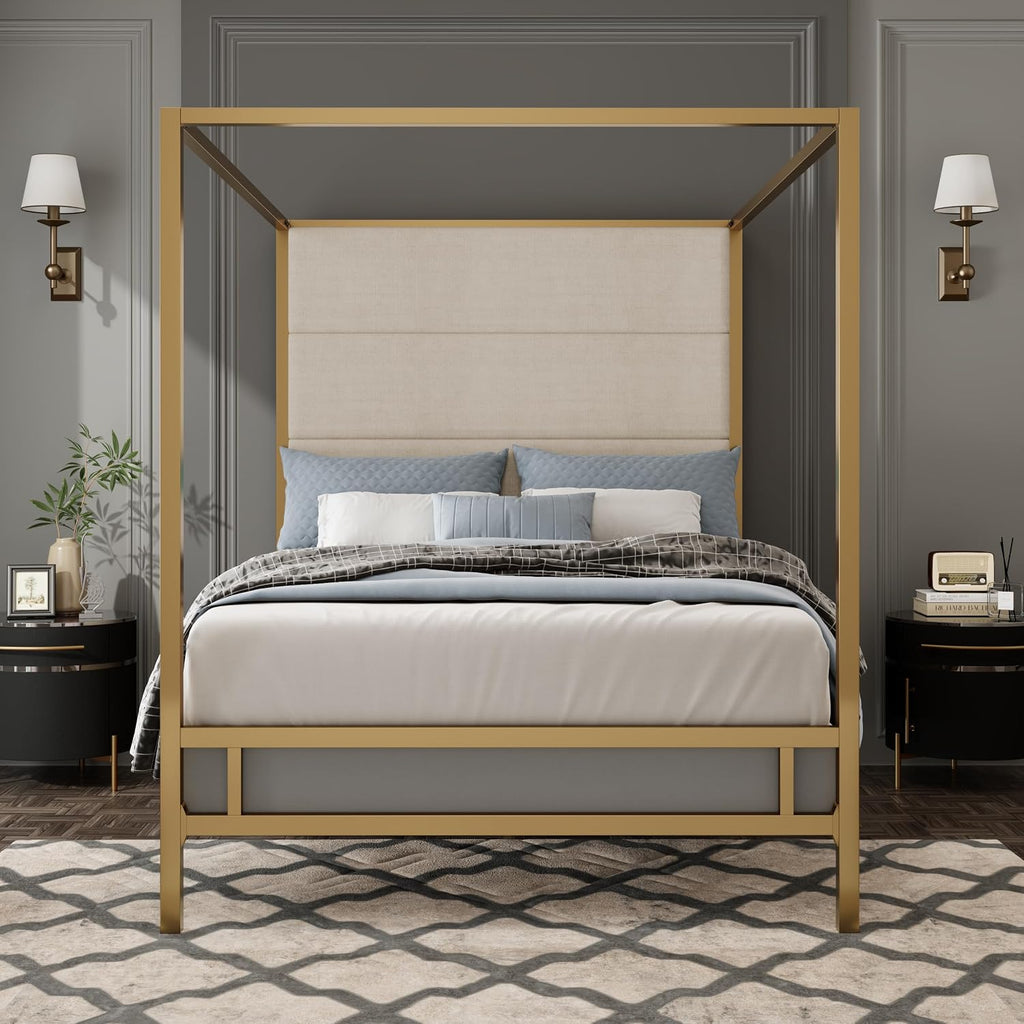 Queen 4-Post Velvet Canopy Bed Frame