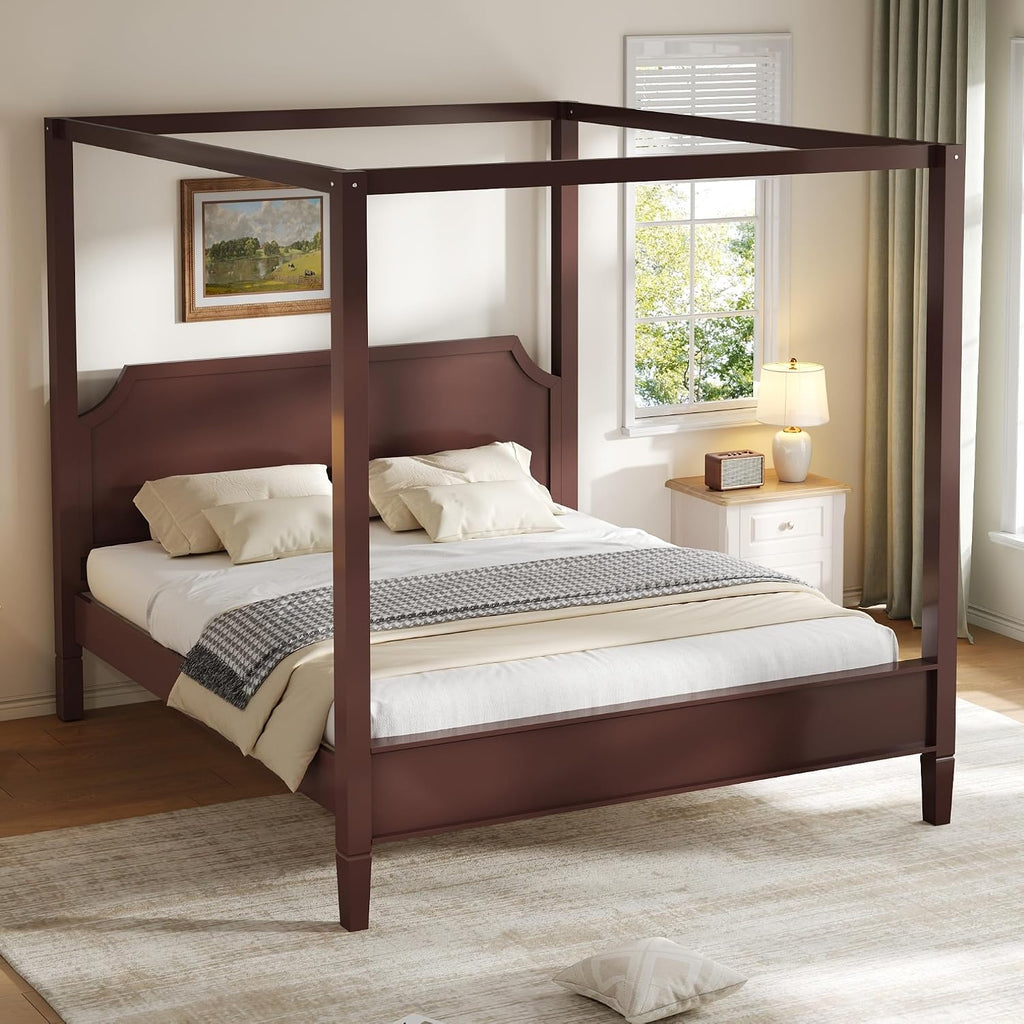 4 Poster Mid Century Wood Canopy Bed