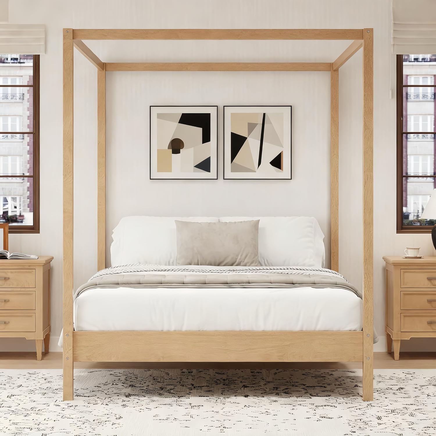 Queen 4 Poster Wood Canopy Bed