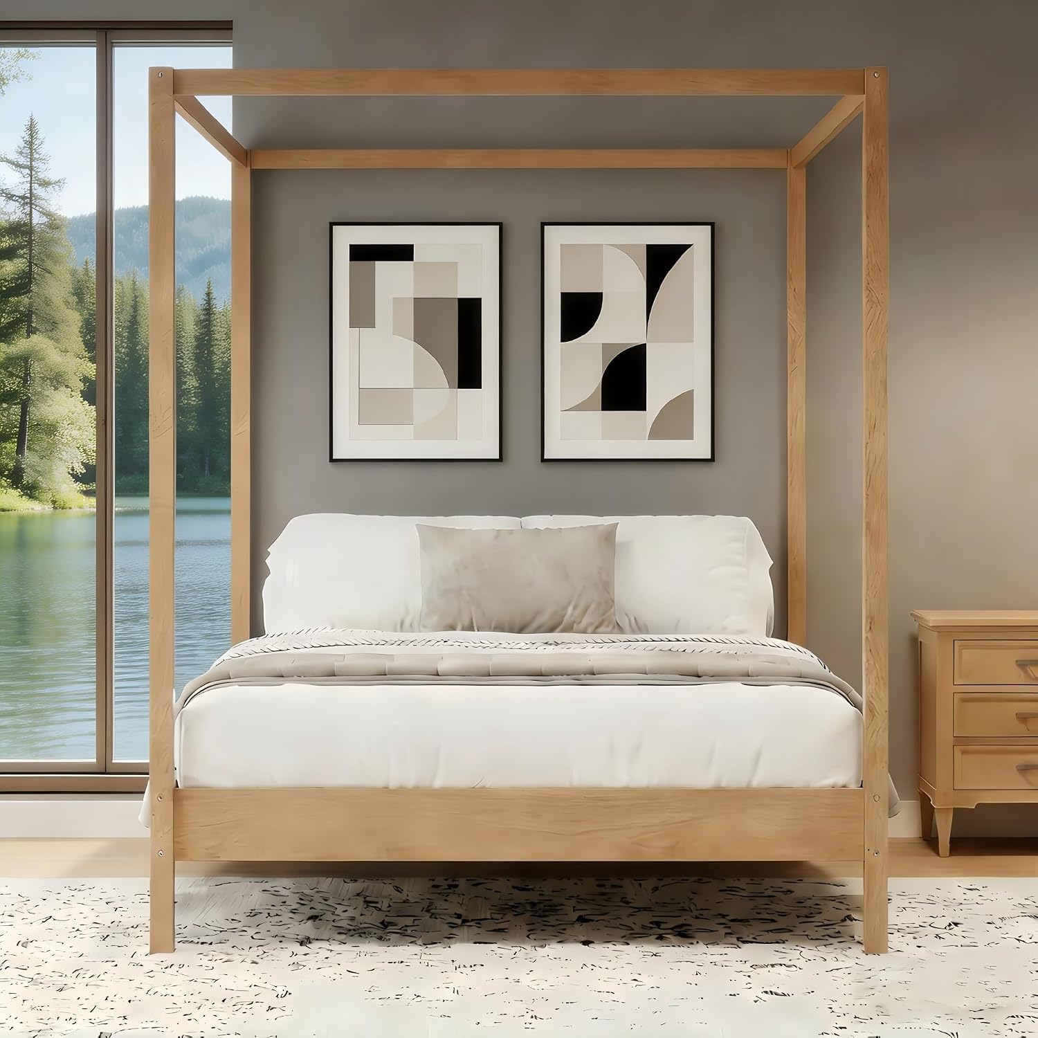 Queen 4 Poster Wood Canopy Bed