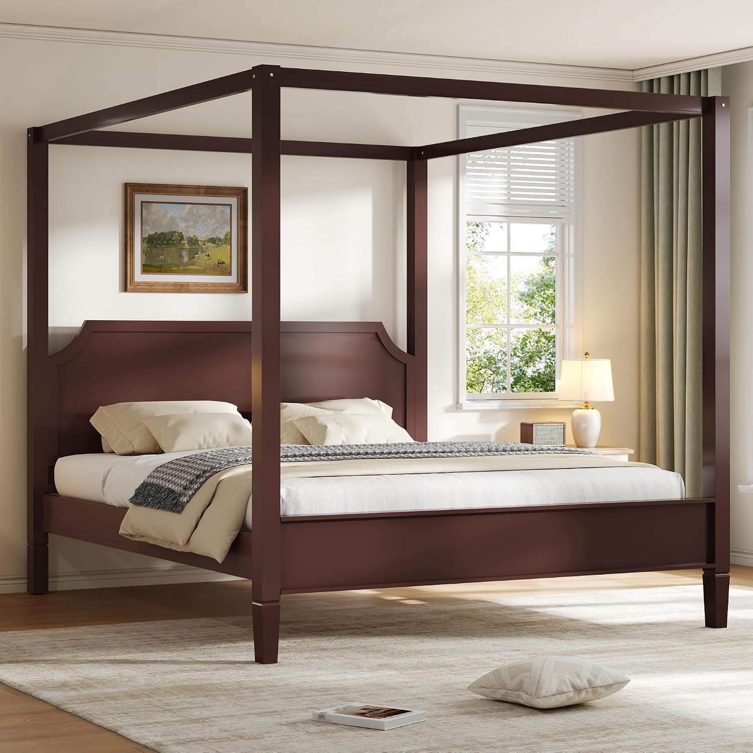 4 Poster Mid Century Wood Canopy Bed