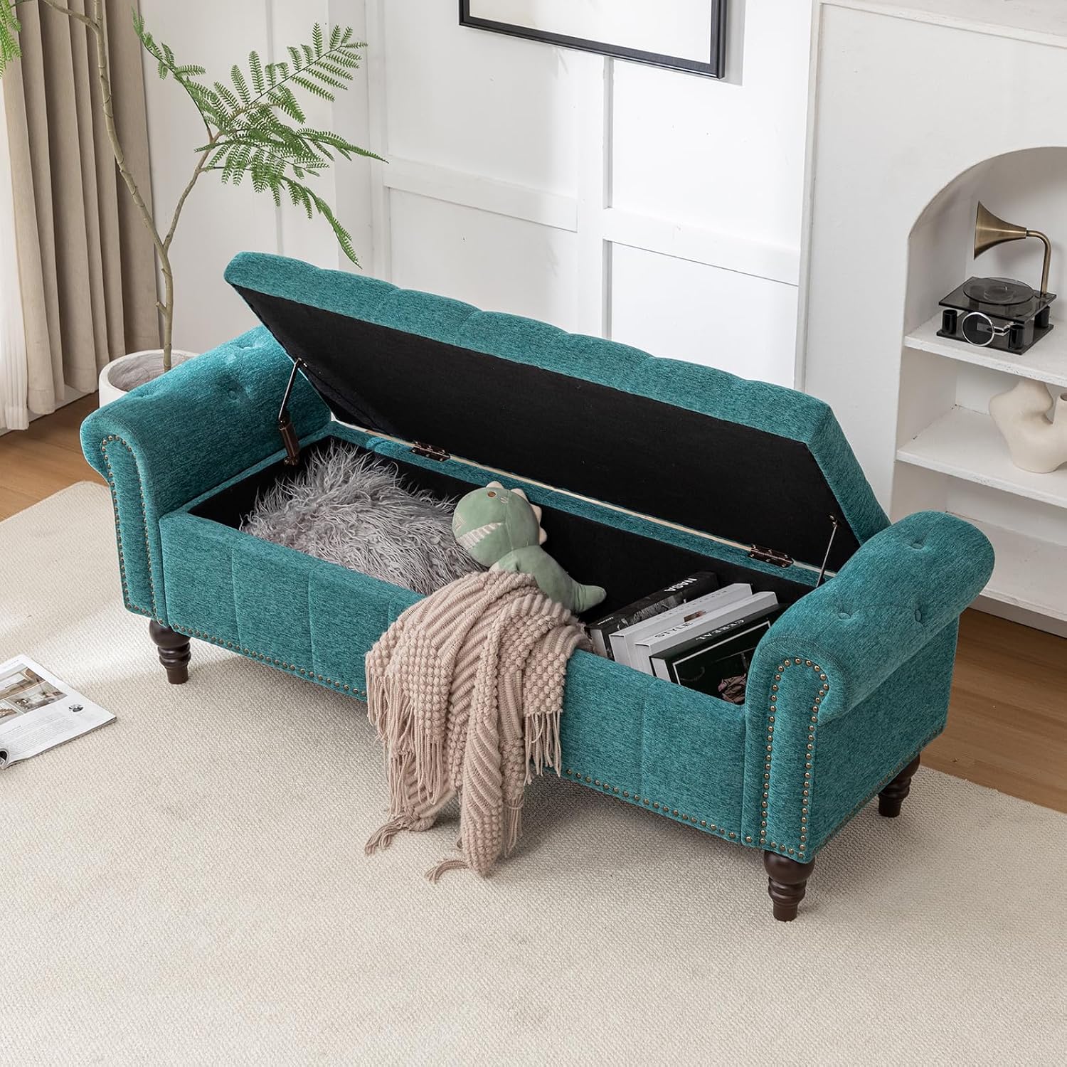 58" Upholstered Storage Bench