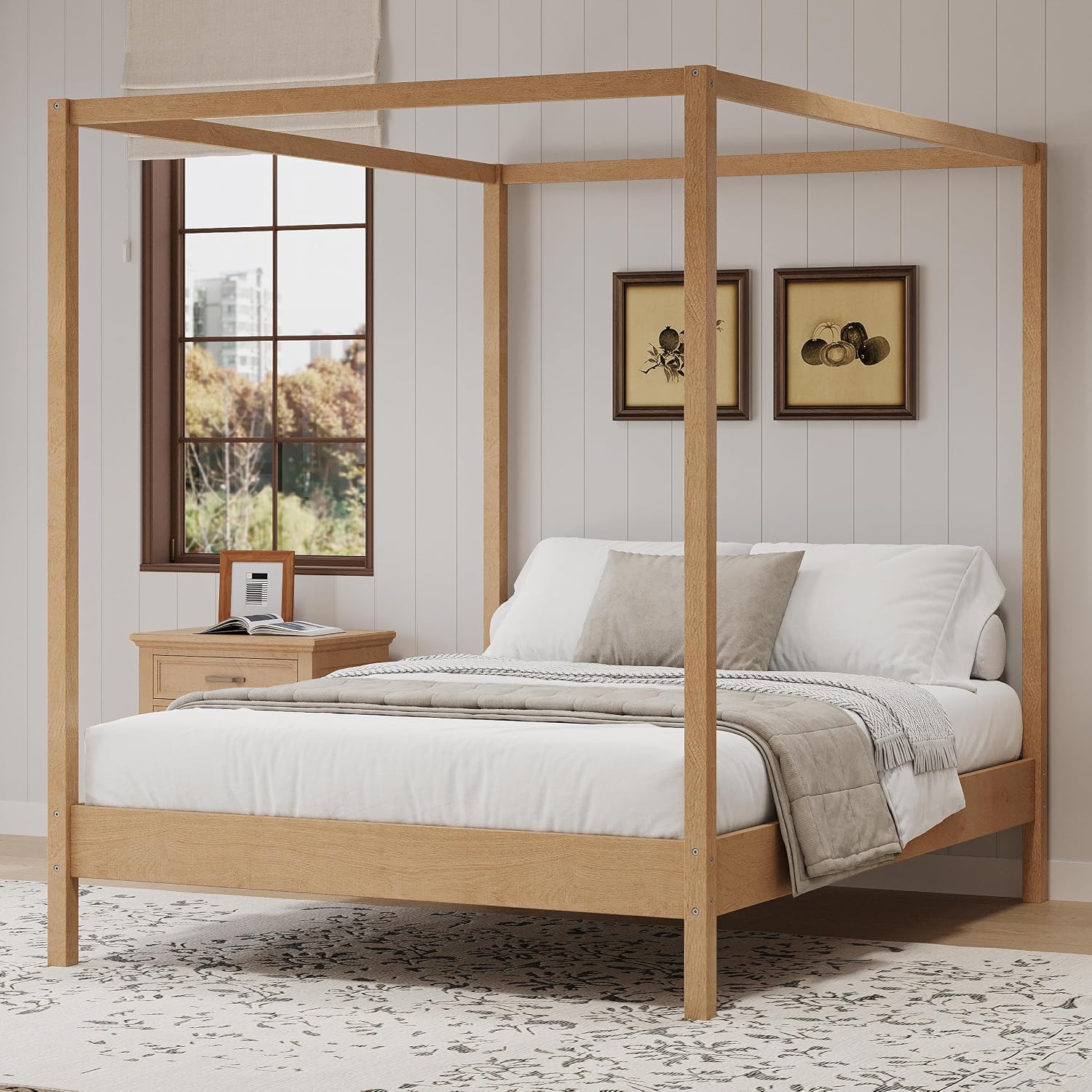 King 4-Post Wood Canopy Bed Frame